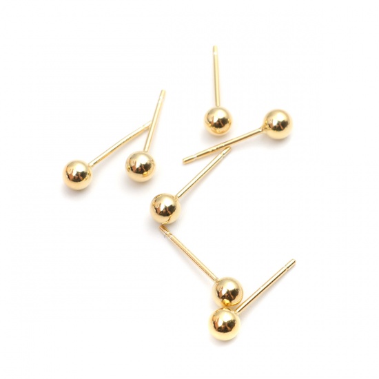 Picture of Sterling Silver Ear Post Stud Earrings Findings Round Gold Plated 15mm x 4mm, Post/ Wire Size: (21 gauge), 1 Pair