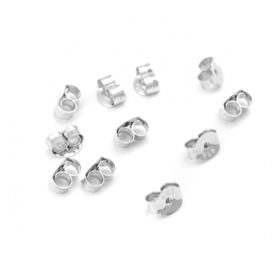 Picture of Sterling Silver Ear Nuts Post Stopper Earring Findings Findings Platinum Plated 5mm x 4mm, 5 Pairs