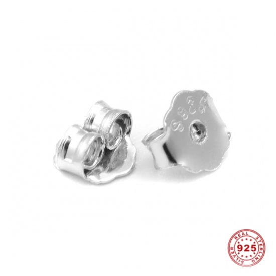 Picture of Sterling Silver Ear Nuts Post Stopper Earring Findings Findings Platinum Plated 4mm x 4mm, 10 Pairs