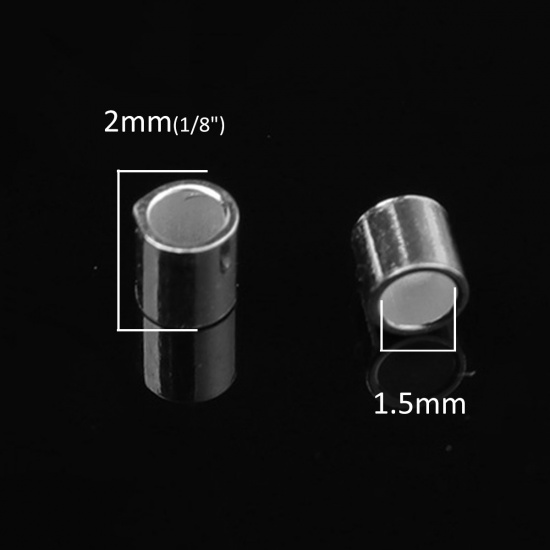 スターリングシルバー ビーズ チューブ シルバー 2mm x 2mm 、 穴:約 1.5mm 、 30 個 の画像