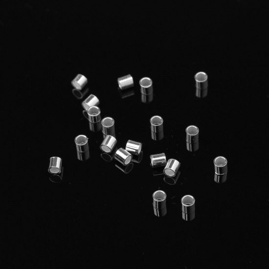 Picture of Sterling Silver Spacer Beads Tube Silver 2mm x 2mm, Hole:Approx 1.5mm, 30 PCs