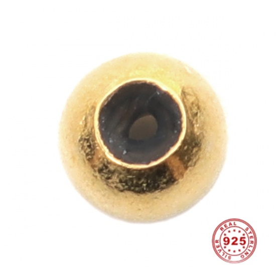 スターリングシルバー ビーズ 円形 金メッキ 3mm 直径 穴:約 1.2mm 、 2 個 の画像