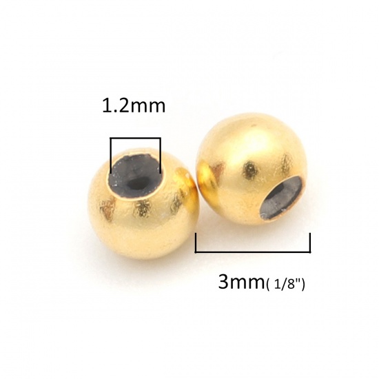 スターリングシルバー ビーズ 円形 金メッキ 3mm 直径 穴:約 1.2mm 、 2 個 の画像