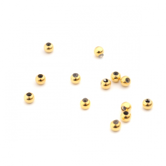 Picture of Sterling Silver Spacer Beads Round Gold Plated About 3mm Dia., Hole:Approx 1.2mm, 2 PCs