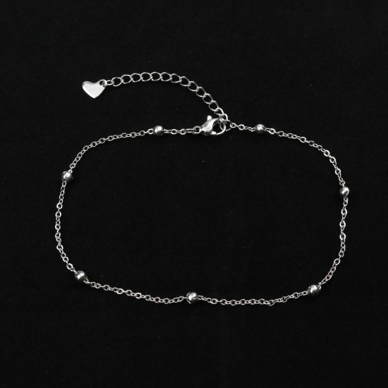Picture of 304 Stainless Steel Simple Link Cable Chain Anklet Silver Tone 23cm(9") long, 1 Piece