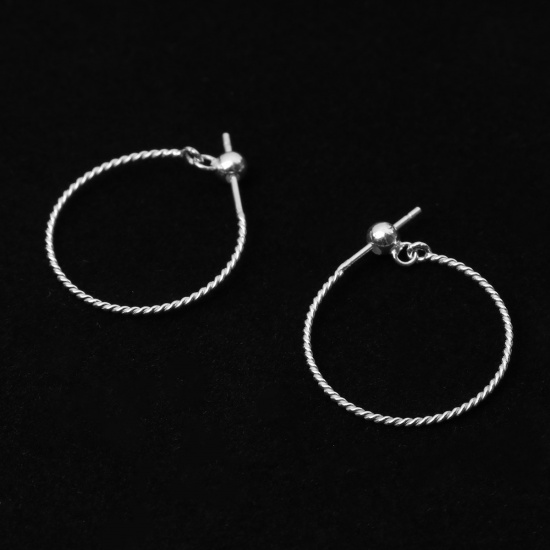 Picture of Sterling Silver Hoop Earrings Findings Braided Silver Adjustable 25mm x 20mm, 1 Pair