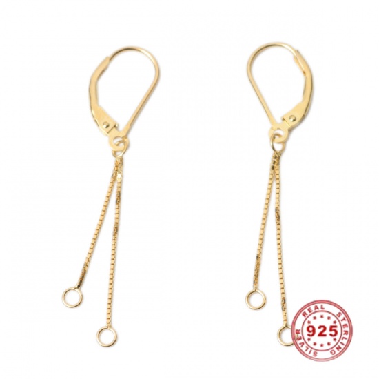 Picture of Sterling Silver Ear Clips Earrings Findings Gold Plated W/ Loop 4.6cm x 0.9cm, Post/ Wire Size: (20 gauge), 1 Pair