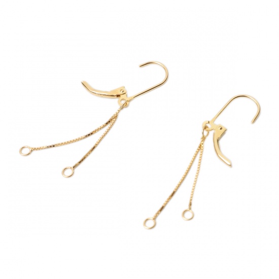 Picture of Sterling Silver Ear Clips Earrings Findings Gold Plated W/ Loop 4.6cm x 0.9cm, Post/ Wire Size: (20 gauge), 1 Pair