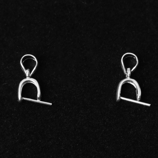 Picture of Sterling Silver Pendant Pinch Bails Clasps Silver Tone 11mm x 7mm, Needle Thickness: 0.6mm, 1 Piece