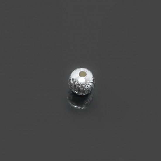 Picture of Sterling Silver Spacer Beads Round Silver Hollow About 6mm Dia., Hole:Approx 1.5mm, 3 PCs