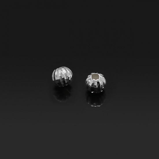 Picture of Sterling Silver Spacer Beads Watermelon Fruit Silver Stripe Hollow About 4mm Dia., Hole:Approx 1.5mm, 5 PCs
