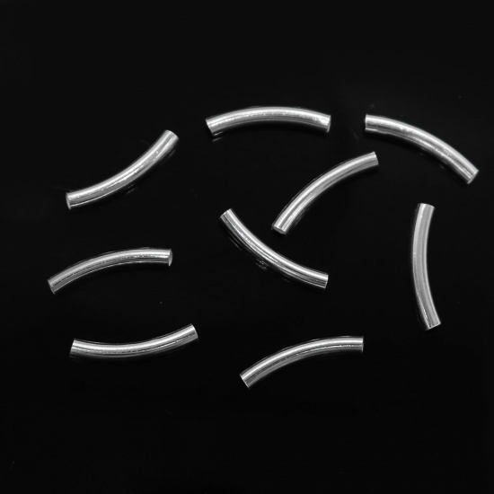 Picture of Sterling Silver Spacer Beads Curved Tube Silver 20mm x 3mm, Hole:Approx 2.5mm, 3 PCs