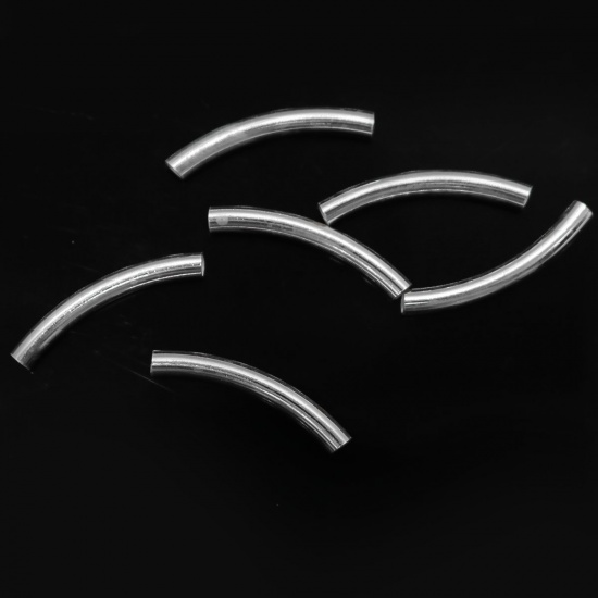 Picture of Sterling Silver Spacer Beads Curved Tube Silver 25mm x 3mm, Hole:Approx 2.5mm, 2 PCs