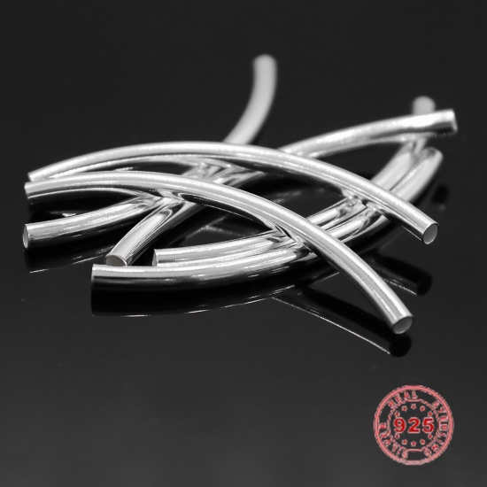 Bild von Sterling Silber Spacer Perlen gebogenes Rohr Silbrig 50mm x 3mm, Loch:ca. 2.5mm, 1 Stück