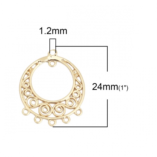 Picture of Brass Chandelier Connectors Round 18K Real Gold Plated Filigree 24mm x 19mm, 10 PCs                                                                                                                                                                           