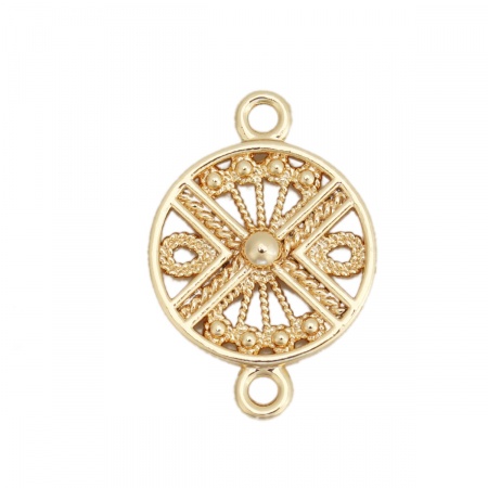 Connecteurs en Laiton Rond Plaqué Or Véritable 18K Fleurs Creuses 18mm x 12mm, 10 Pcs