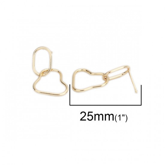 Picture of Brass Ear Post Stud Earrings 18K Real Gold Plated Irregular 25mm x 9mm, Post/ Wire Size: (20 gauge), 8 PCs                                                                                                                                                    