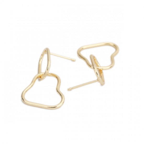 Picture of Brass Ear Post Stud Earrings 18K Real Gold Plated Irregular 25mm x 9mm, Post/ Wire Size: (20 gauge), 8 PCs                                                                                                                                                    