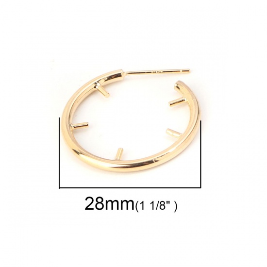 Immagine di Ottone & Argento Sterling orecchino cerchio 18K Vero Oro Placcato Anello 28mm x 25mm, Dimensione di Posta / Cavo: (20 misura), 4 Pz