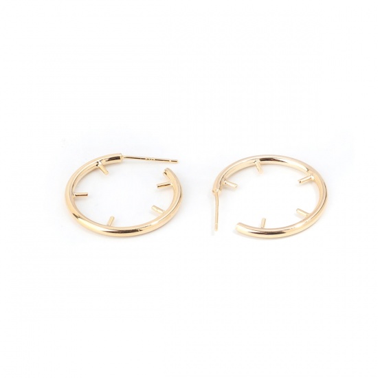 Immagine di Ottone & Argento Sterling orecchino cerchio 18K Vero Oro Placcato Anello 28mm x 25mm, Dimensione di Posta / Cavo: (20 misura), 4 Pz