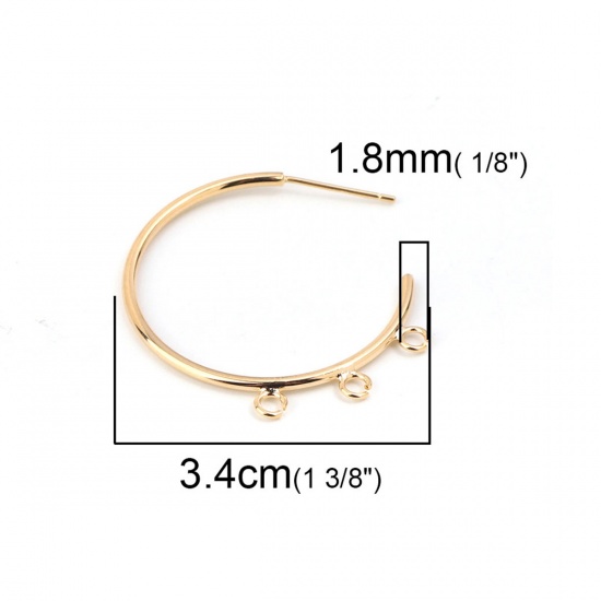 Immagine di Ottone & Argento Sterling orecchino cerchio 18K Vero Oro Placcato Anello W/ Loop 3.4cm x 3.1cm, Dimensione di Posta / Cavo: (20 misura), 6 Pz