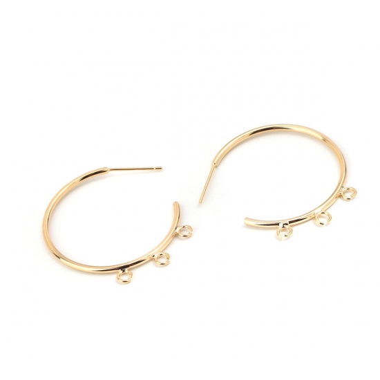 Immagine di Ottone & Argento Sterling orecchino cerchio 18K Vero Oro Placcato Anello W/ Loop 3.4cm x 3.1cm, Dimensione di Posta / Cavo: (20 misura), 6 Pz