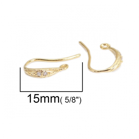 Picture of Brass Earrings 18K Real Gold Plated Drop W/ Loop 15mm x 9mm, Post/ Wire Size: (18 gauge), 6 PCs                                                                                                                                                               
