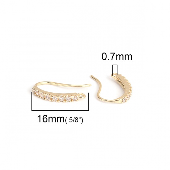 Picture of Brass Ear Post Stud Earrings 18K Real Gold Plated Irregular W/ Loop Clear Rhinestone 16mm x 9mm, Post/ Wire Size: (19 gauge), 6 PCs                                                                                                                           