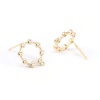 Picture of Brass Ear Post Stud Earrings 18K Real Gold Plated Circle Ring W/ Loop Clear Rhinestone 14mm x 13mm, Post/ Wire Size: (21 gauge), 4 PCs
