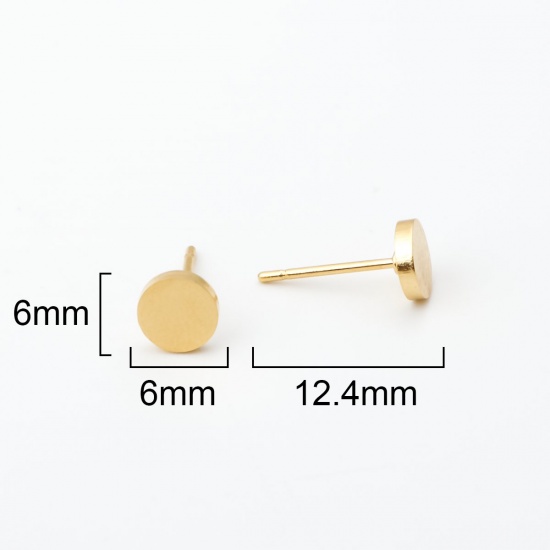 Picture of Stainless Steel Christmas Ear Post Stud Earrings Gold Plated Round 6mm Dia., Post/ Wire Size: (21 gauge), 12 Pairs