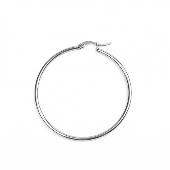 Picture of 304 Stainless Steel Hoop Earrings Silver Tone Circle Ring 24mm Dia., 2 PCs