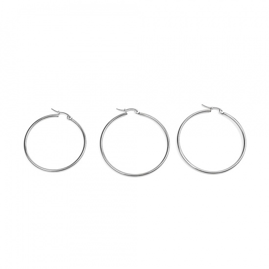 Picture of 304 Stainless Steel Hoop Earrings Silver Tone Circle Ring 24mm Dia., 2 PCs