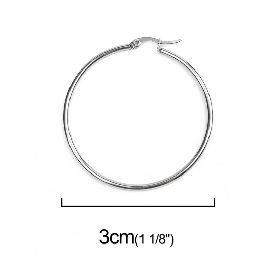 Picture of 304 Stainless Steel Hoop Earrings Silver Tone Circle Ring 29mm Dia., 2 PCs