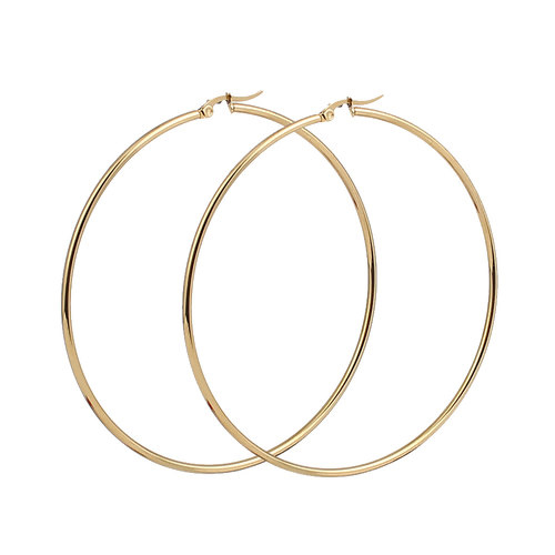 Picture of 304 Stainless Steel Hoop Earrings Gold Plated Circle Ring 29mm Dia., 2 PCs