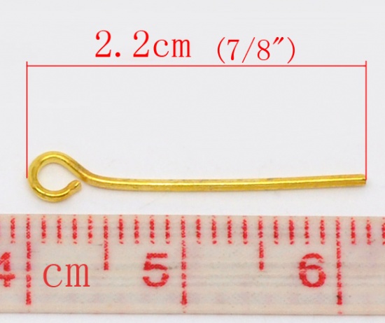 Immagine di Lega di Ferro OcchiSpilli Oro Placcato lunghezza:22.0mm 0.7mm (misura), 700 Pz