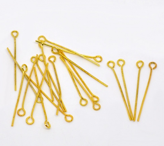 Picture of Alloy Eye Pins Gold Plated 3cm(1 1/8") long, 0.7mm (21 gauge), 500 PCs