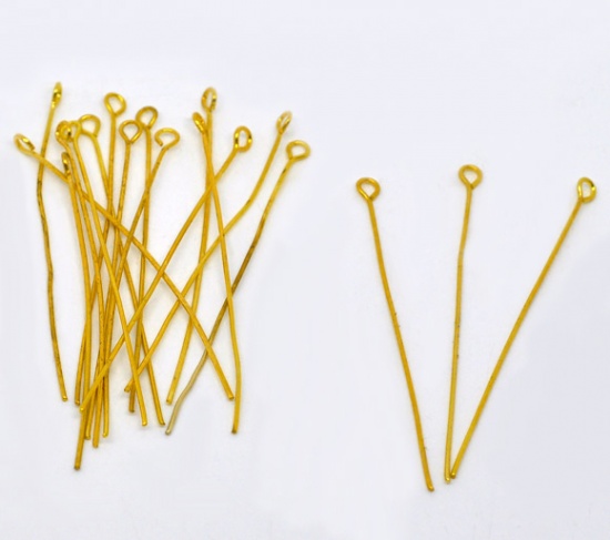 Picture of Alloy Eye Pins Gold Plated 5cm(2") long, 0.7mm(21 gauge), 300 PCs