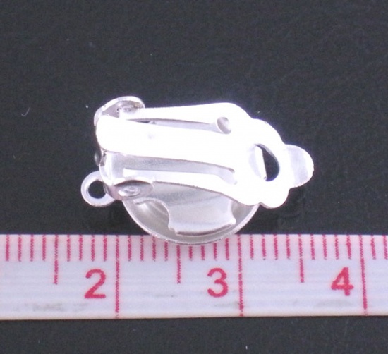 Picture of Alloy Lever Back Clips Earring Findings Round Silver Plated 20mm( 6/8") x 12mm( 4/8"), 50 PCs