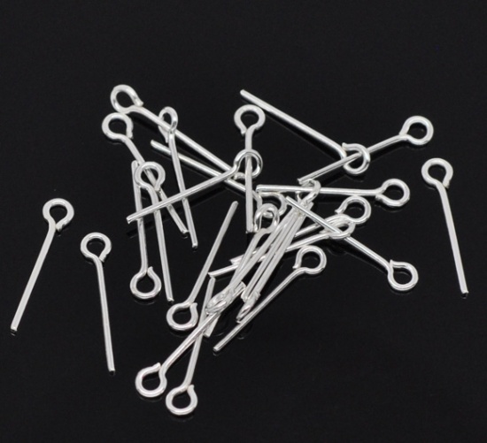 Picture of Alloy Eye Pins Silver Plated 16mm( 5/8") long, 0.7mm (21 gauge), 900 PCs