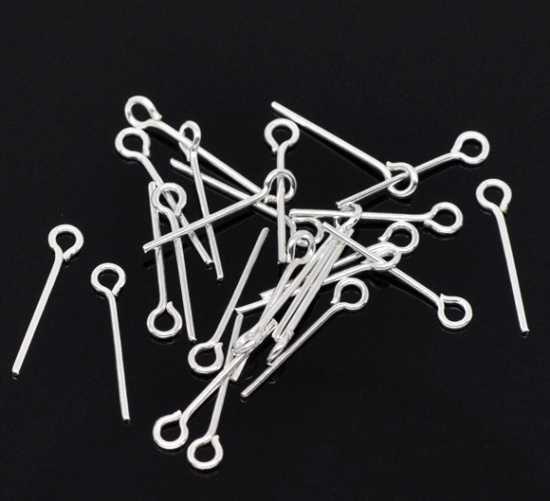 Picture of Alloy Eye Pins Silver Plated 18mm( 6/8") long, 0.7mm (21 gauge), 800 PCs