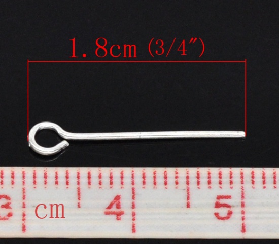 Picture of Alloy Eye Pins Silver Plated 18mm( 6/8") long, 0.7mm (21 gauge), 800 PCs