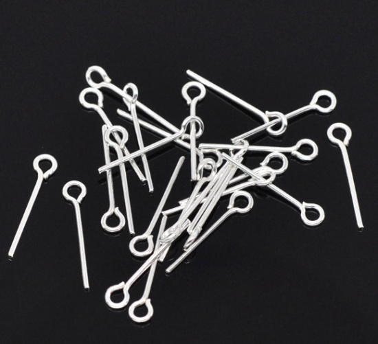Picture of Alloy Eye Pins Silver Plated 20mm(6/8") long, 0.7mm (21 gauge), 700 PCs
