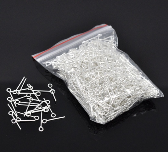 Picture of Alloy Eye Pins Silver Plated 20mm(6/8") long, 0.7mm (21 gauge), 700 PCs