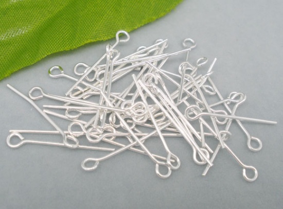 Picture of Alloy Eye Pins Silver Plated 22mm(7/8") long, 0.7mm (21 gauge), 700 PCs