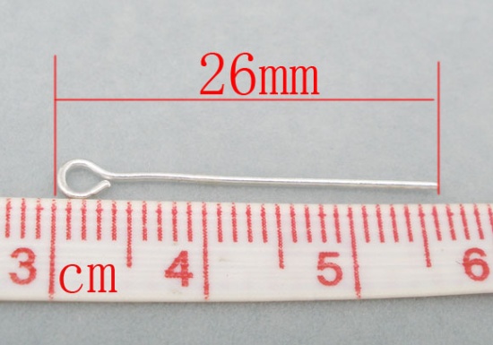 Picture of Alloy Eye Pins Silver Plated 26mm(1") long, 0.7mm (21 gauge), 600 PCs