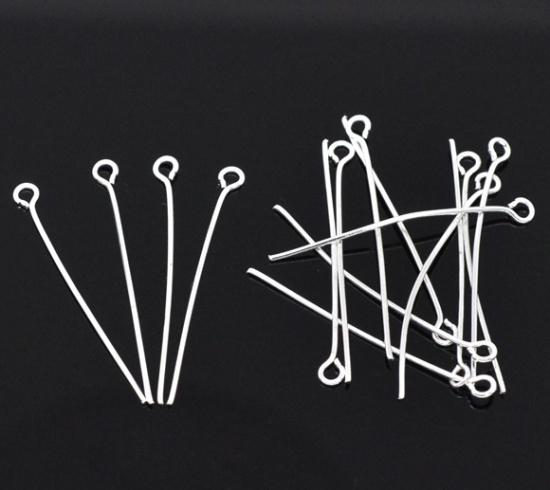 Picture of Alloy Eye Pins Silver Plated 28mm(1 1/8") long, 0.7mm (21 gauge), 600 PCs