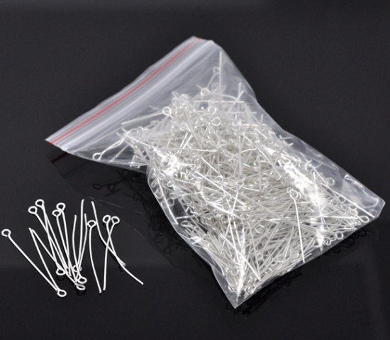 Picture of Alloy Eye Pins Silver Plated 3.5cm(1 3/8") long, 0.7mm (21 gauge), 400 PCs