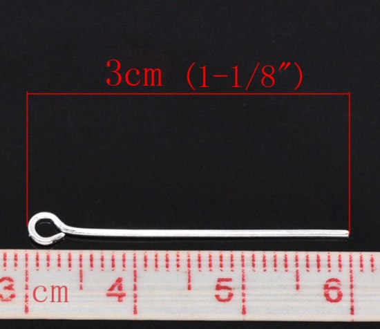 Picture of Alloy Eye Pins Silver Plated 3cm(1 1/8") long, 0.7mm (21 gauge), 450 PCs