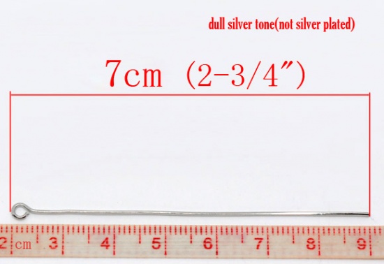 Picture of Alloy Eye Pins Silver Tone 7cm(2 6/8") long, 0.7mm (21 gauge), 250 PCs