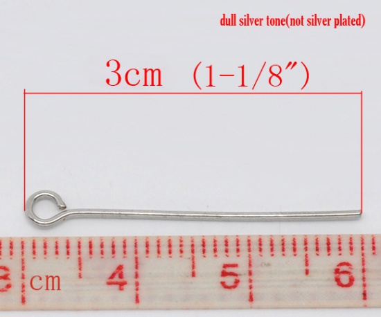 Picture of Alloy Eye Pins Silver Tone 3cm(1 1/8") long, 0.7mm (21 gauge), 450 PCs